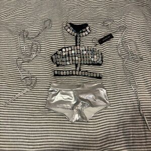 LUST SPARKS RHINESTONE HARNESS TOP shorts/accessories set, dolls kill club exx